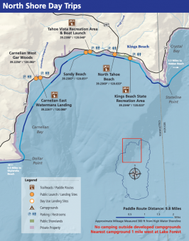 Map of Tahoe Water Trail north shore