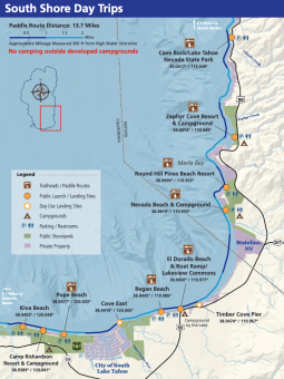 map of the tahoe water trail from south lake tahoe