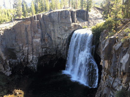 rainbow falls, a waterfall surrounded by granite cliffs near mammoth lakes